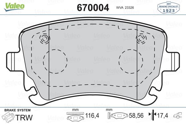 VALEO 670004 | DISK BALATA ARKA AUDI  VOLKSWAGEN A4  A6  A8  ALLROAD  S4  S6  S8  PHAETON 03-