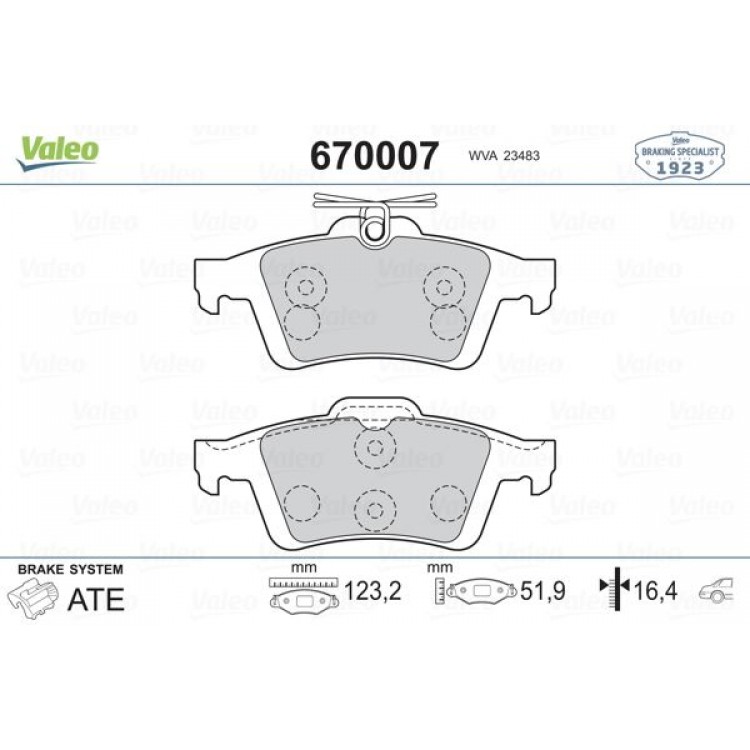 VALEO 670007 | DISK BALATA ARKA FORD FOCUS II;FOCUS C-MAX 1.6,1.6 TDCI,1.6 TI, 05-; CONNECT 02-;OPEL VECTRA C,SIGNUM;RENAULT LAGUNA II;LAGUNA III ;SAAB 9-3;VOLVO S40 II