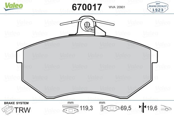 VALEO 670017 | DISK FREN BALATASI ON AUDI A4 1994 - 2001  CABRIOLET 1991 - 2000  COUPE 1984 - 1996  200 1979 - 1982  80 1986 - 1996  90 1987 - 1991
