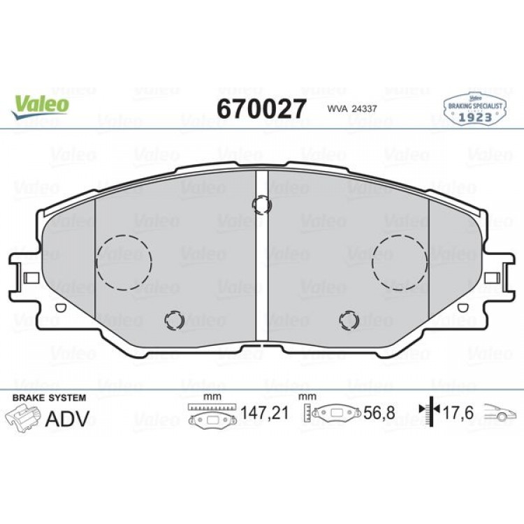 VALEO 670027 | DISK BALATA ON TOYOTA RAV 4 III 2.0 VVT-I 2.2D-4D 2.2D-CAT 03-2006-