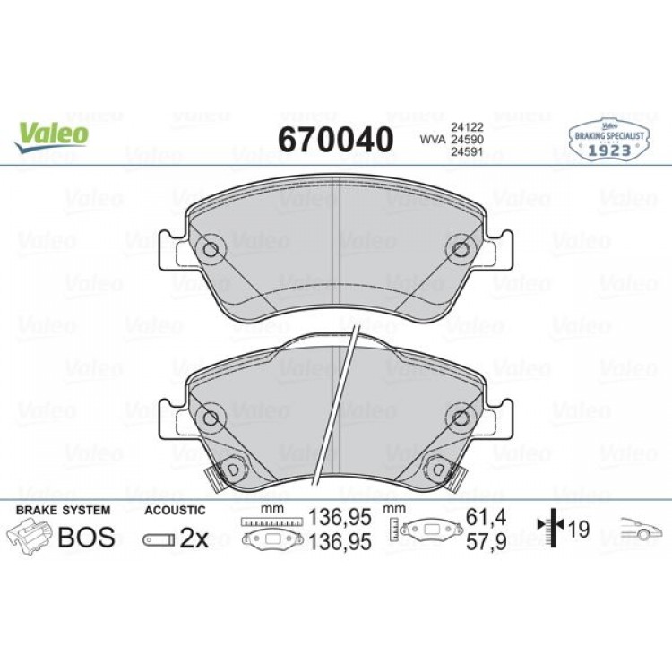 VALEO 670040 | DISK BALATA ON TOYOTA  AURIS  1.3 DUAL VVTI,1.4 VVTI,1.6 VVTI,1.8,1.4D-4D,2.2D 03-2007-