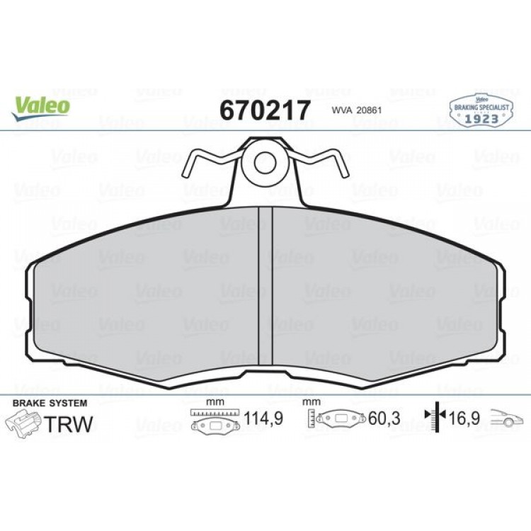 VALEO 670217 | DISK BALATA ON SKODA FAVORIT;FELICIA;VOLKSWAGEN CADDY 93-