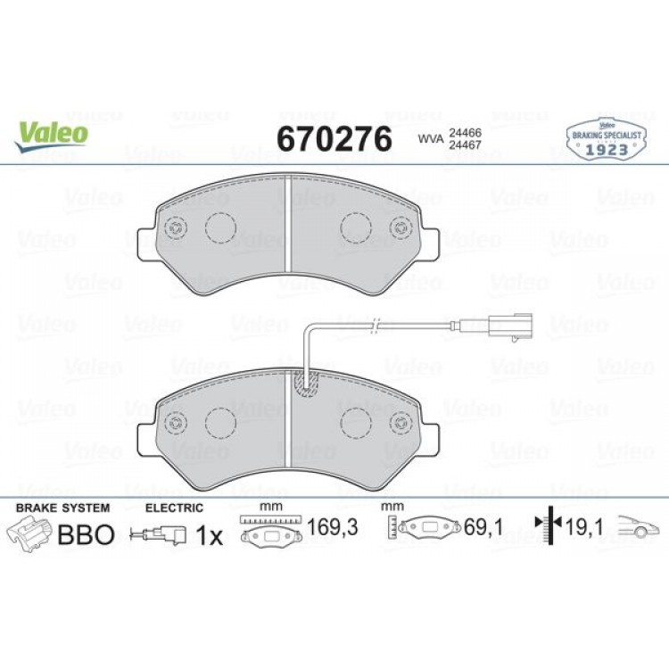 VALEO 670276 | DİSK FREN BALATASI (ÖN) FIAT Ducato III; PEUGEOT Boxer III; CITROEN Jumper III; KARSAN Jest