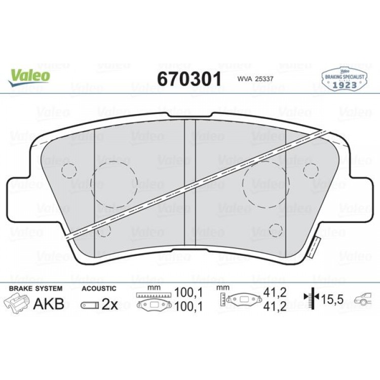 VALEO 670301 | DISK BALATA  ARKA HYUNDAI ACCENT IV 1.4,1.6 11- / KIA SAUL 1.6 , 1.6 CRDI 09-