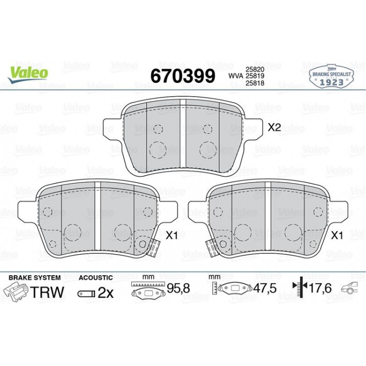 VALEO 670399 | DISK FREN BALATASI ARKA 500L 12> 1.4 1.6D MJET EGEA 16->