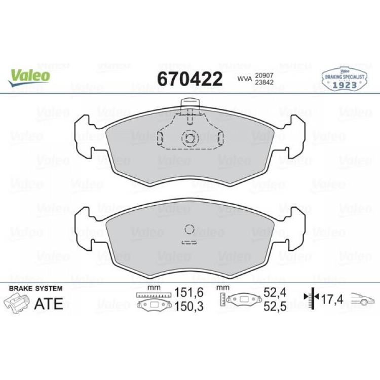 VALEO 670422 | DISK BALATA ON FIAT DOBLO  PUNTO  STRADA 1.2-1.9 99--