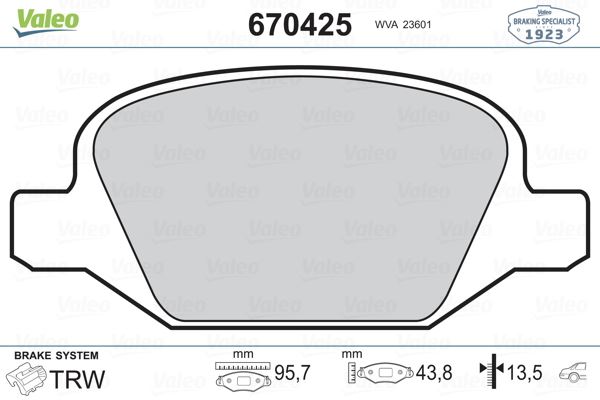 VALEO 670425 | DISK BALATASI ARKA FIAT PUNTO II 03- 1 9JTD  PANDA 03- 1 2I-1 3JTD