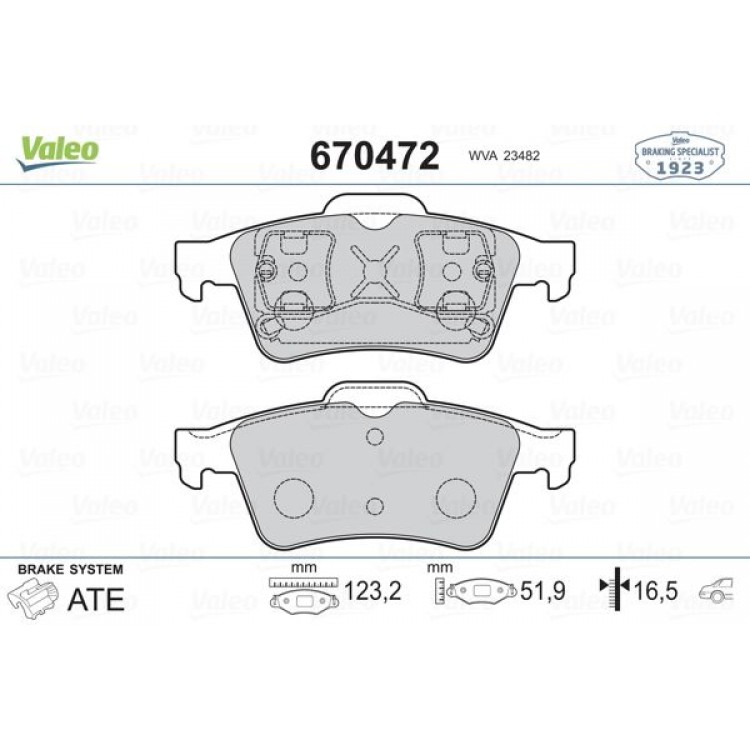 VALEO 670472 | DİSK FREN BALATASI (ARKA) FORD FOCUS II, C-MAX II, FOCUS III, TRANSIT CONNECT TC7; RENAULT LAGUNA II, MEGANE II, LATITUDE, ESPACE IV; OPEL VECTRA C; NISSAN PRIMERA