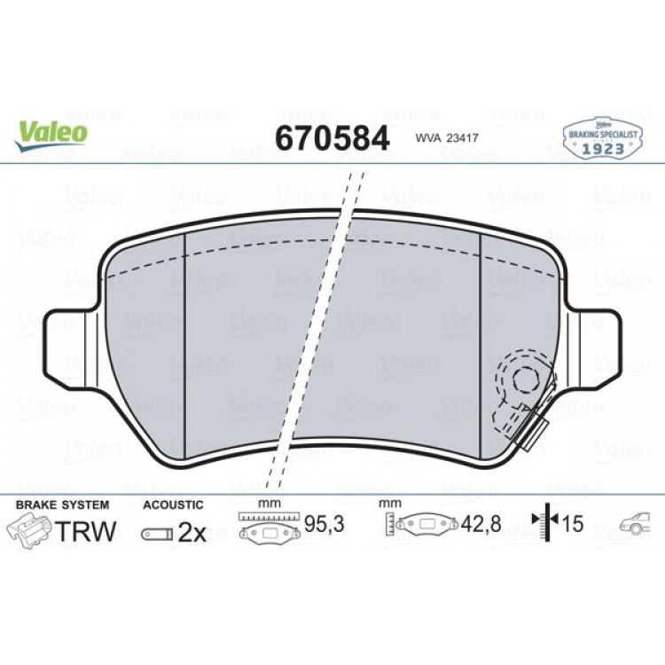 VALEO 670584 | DİSK FREN BALATASI (ARKA) OPEL ASTRA G, ASTRA H, MERIVA A, MERIVA B, ZAFIRA A, ZAFIRA B, COMBO; KIA CEED, VENGA