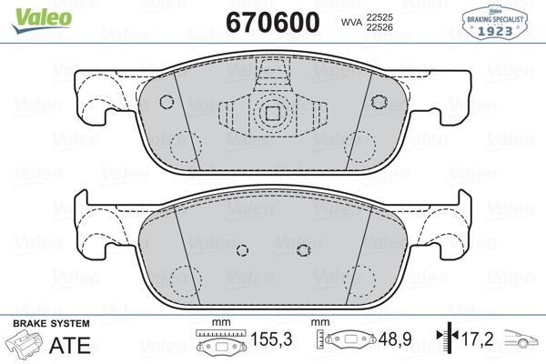 VALEO 670600 | DISK BALATAI ON RENAULT MEGANE III  SCENIC III  FLUENCE  DACIA DUSTER  LODGY  LOGAN  LOGAN II  SANDERO II  DOKKER 1.5 DCI 12-