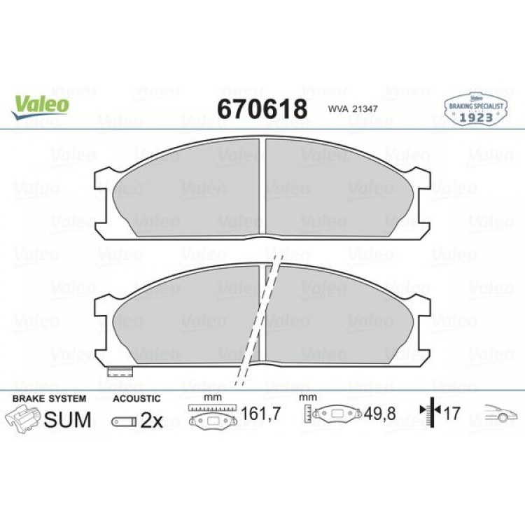 VALEO 670618 | DİSK FREN BALATASI ON NISSAN NAVARA 1990 -, NP300 2008 -, PATHFINDER 1986 - 2004, PICK UP 1985 -, TERRANO I 1986 - 1995, URVAN 1995 - 2000, VANETTE 1983 - 1995
