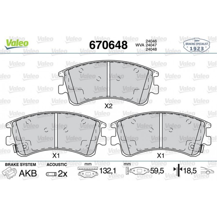 VALEO 670648 | DISK FREN BALATASI (ON) MAZDA 6 2.0/2.3/2.0D 06/02-02/08 MAZDA 6 ESTATE/WAGON 2.0/2.3/2.0D 06/02-01/08