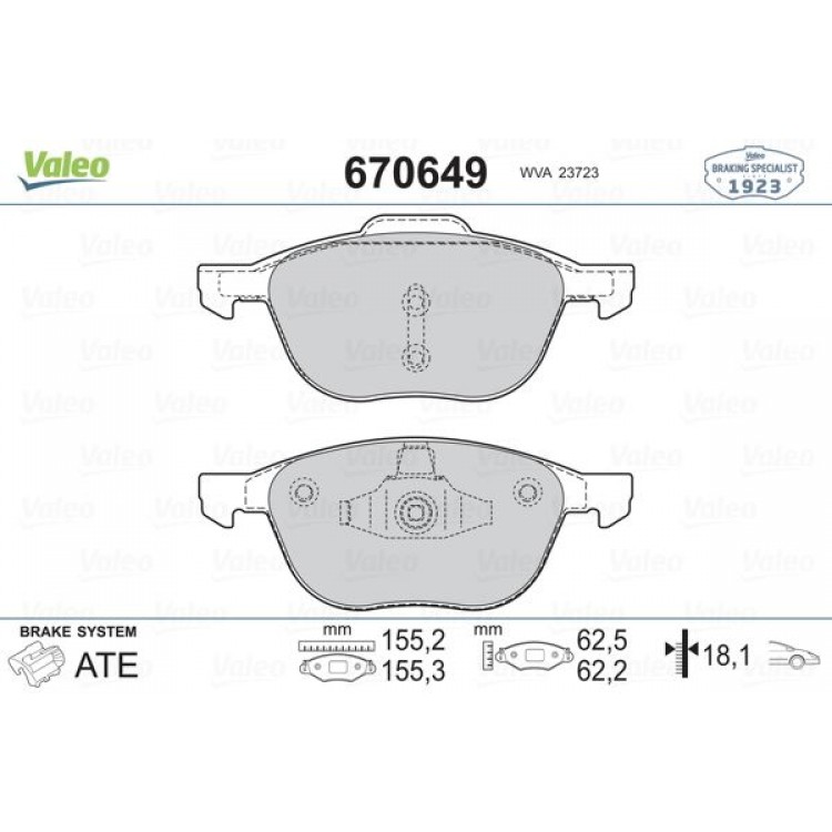 VALEO 670649 | DISK FREN BALATASI ON FORD C-MAX 2007 -  C-MAX II 2010 -  FOCUS C-MAX 2003 - 2007  FOCUS II 2004 -  FOCUS III 2011 -  GRAND C-MAX 2010 -  KUGA I 2008 -  KUGA II 2013 -
