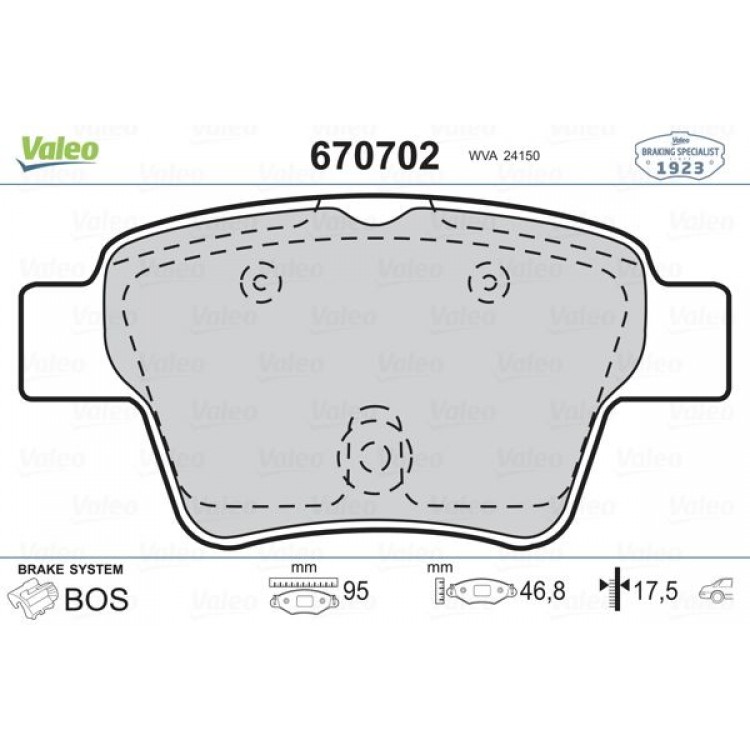 VALEO 670702 | DISK BALATA ARKA CITROEN C4 ; C4 COUPE 1.4 16V,1.6 16V,1.6 HDI 110 FAP,1.6 HDI 90, 2.0 16V,2.0 HDI 135 FFAP 04-