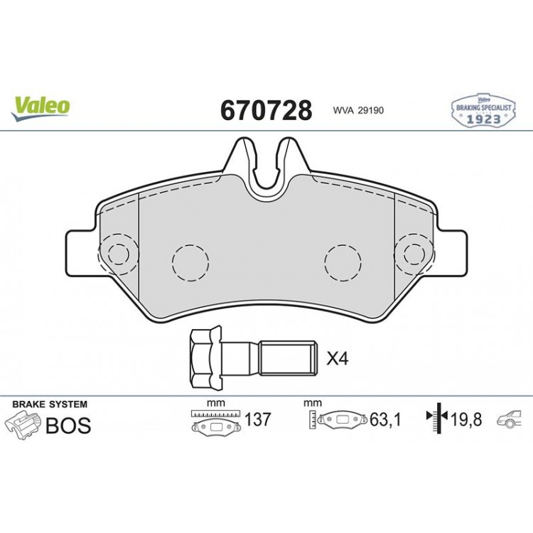 VALEO 670966 | FREN BALATASI ON - ARKA sprınter 96-06 VW LT 28 35 46 96-06