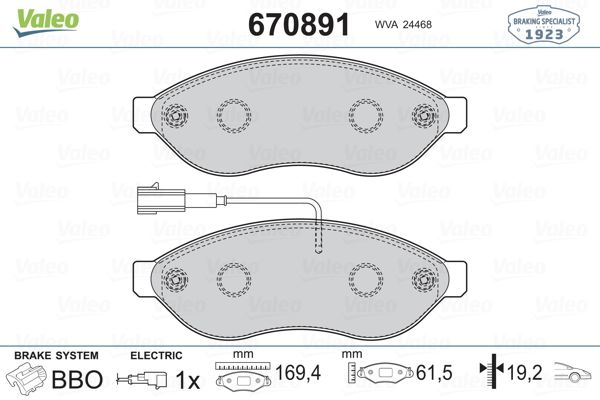 VALEO 670891 | DISK BALATA ON FISLI PEUGEOT BOXER ;CITROEN JUMPER 2.2HDI 100  3.0 HDI 06- 1.400KG;FIAT DUCATO 2.2D 100 MULTIJET  2.3D 120