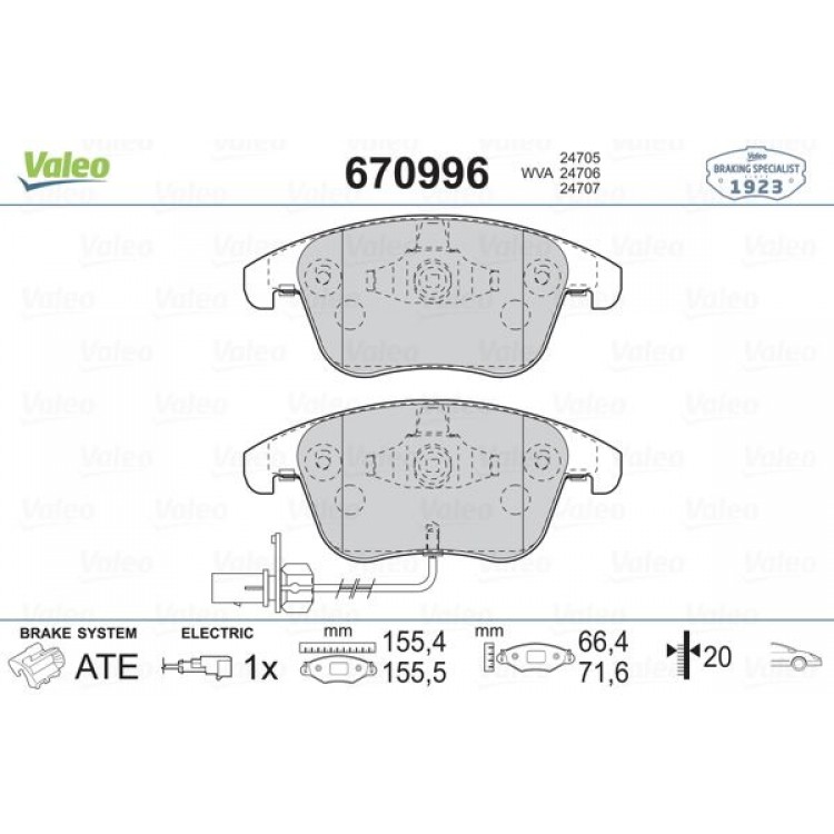 VALEO 670996 | DISK BALATA ON FISLI AUDI A4-A5 1.8-2.0 07-- VALEO 670996 | DISK BALATA ON FISLI AUDI A4-A5 1.8-2.0 07--