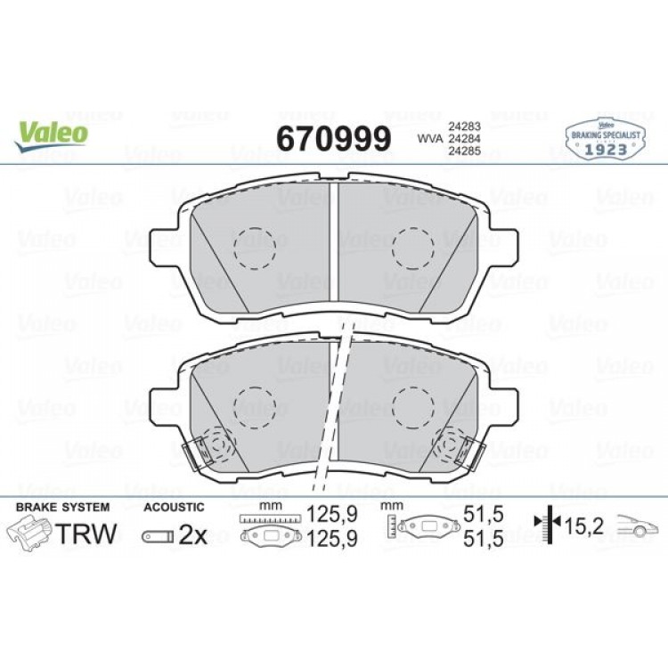 VALEO 670999 | DISK BALATA ON FORD FIESTA VI 08-; MAZDA 2 1.3 1.5 08- VALEO 670999 | DISK BALATA ON FORD FIESTA VI 08-; MAZDA 2 1.3 1.5 08-