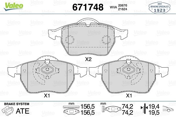 VALEO 671748 | FREN BALATASI O KABLOSUZ VW GOLF 98-06 POLO 05-10 AUDI A3 97-03 SEAT LEON 00-06 VALEO 671748 | FREN BALATASI O KABLOSUZ VW GOLF 98-06 POLO 05-10 AUDI A3 97-03 SEAT LEON 00-06