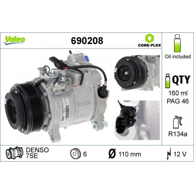 VALEO 690208 | KLIMA KOMPRESORU (PV6) BMW 5 SERISI F10 F11 BMW 1 SERISI BMW 3 SERISI (BENZINLI-DİZEL)