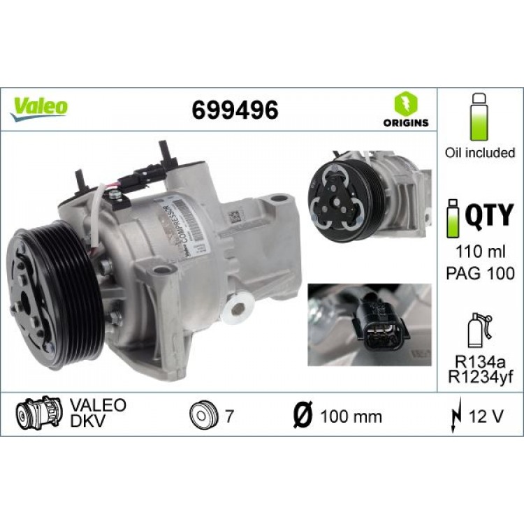 VALEO 699496 | KLİMA KOMPRESÖRÜ RENAULT SYMBOL III 14> (H4B) DACIA SANDERO II 12> 0.9 TCE 1.0 TCE 1.2TCE 1.3TCE 1.6SCE
