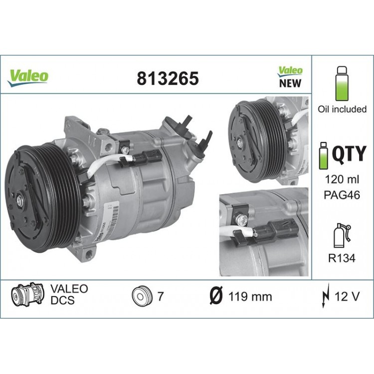 VALEO 813265 | KLIMA KOMPRESORU RENAULT TRAFIC II-III/MASTER III/LATITUDE 1.6-2.0-2.3 DCI 07-