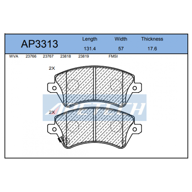 APETECH AP3313 | DİSK BALATA ÖN AP3313 COROLLA (03-) 1.4 1.6 VVTI AVENSIS