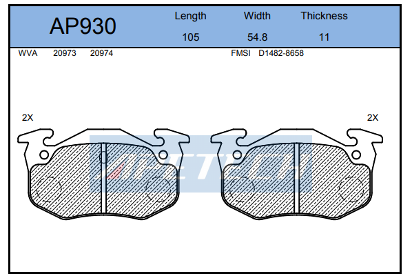 APETECH AP930 | DİSK BALATA ARKA AP930 P106 P206 P306 SAXO XSARA R9 R19 CLIO MEGANE (INCE TIP)
