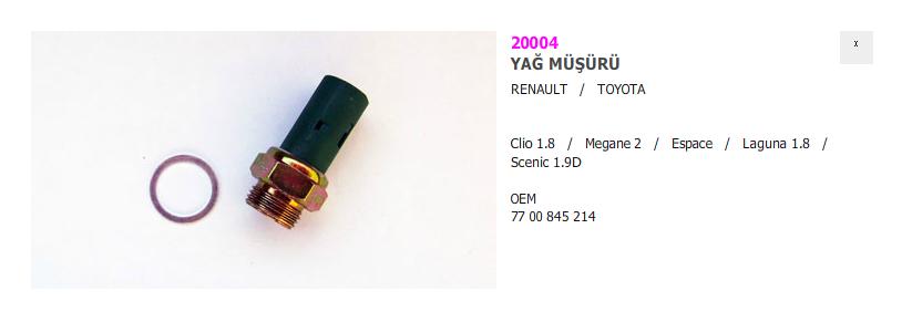 BMBT 20004 | YAĞ MÜŞÜRÜ 20004 CLIO 1.8İ LAGUNA MEGANE-II KALIN DİŞ