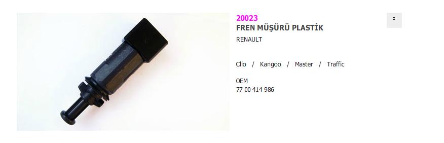 BMBT 20023 | FREN MÜŞÜRÜ 20023 CLIO KANGO TRAFİK MASTER ESKİ MODEL (2 FİŞLİ) 7700414986