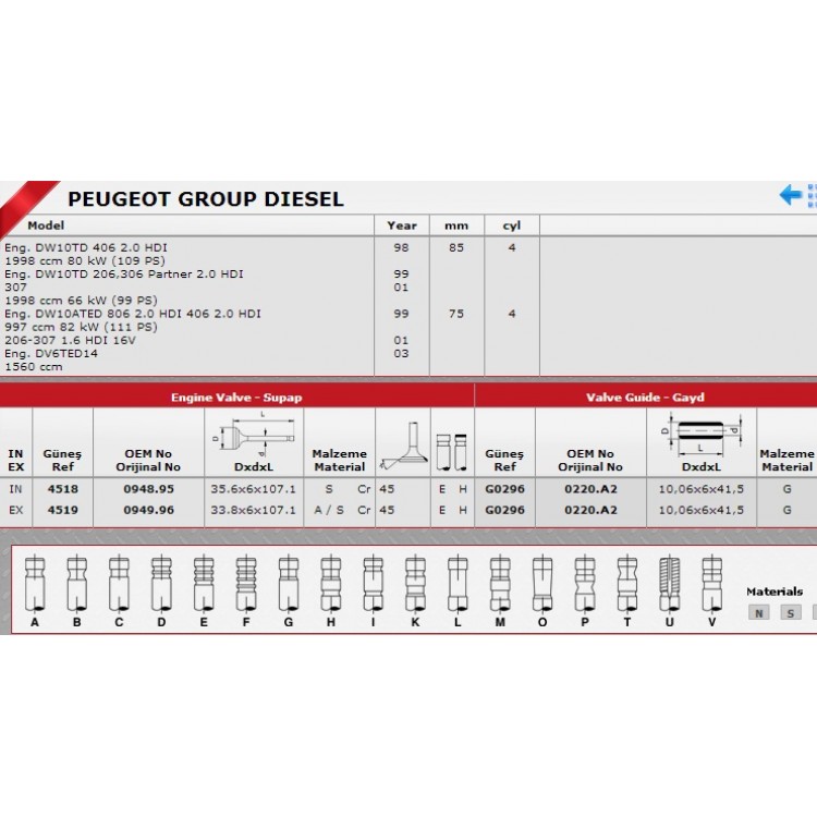 GÜNEŞ G0296 | SİBOP GAYDI G0296 IN 4 EX 4 P306 P307 P406 2.0 HDI-8V