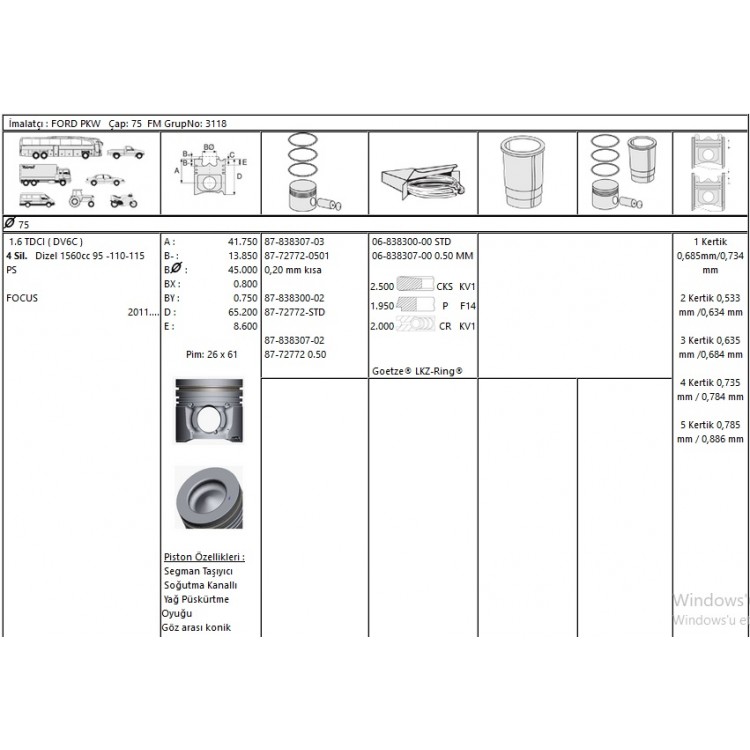 ISS 68383070G | MOTOR SEGMANI 68383070G 050 75,00 FOCUS 1.6TDCİ EURO 5 DV6C P208 C4 1.6HDİ