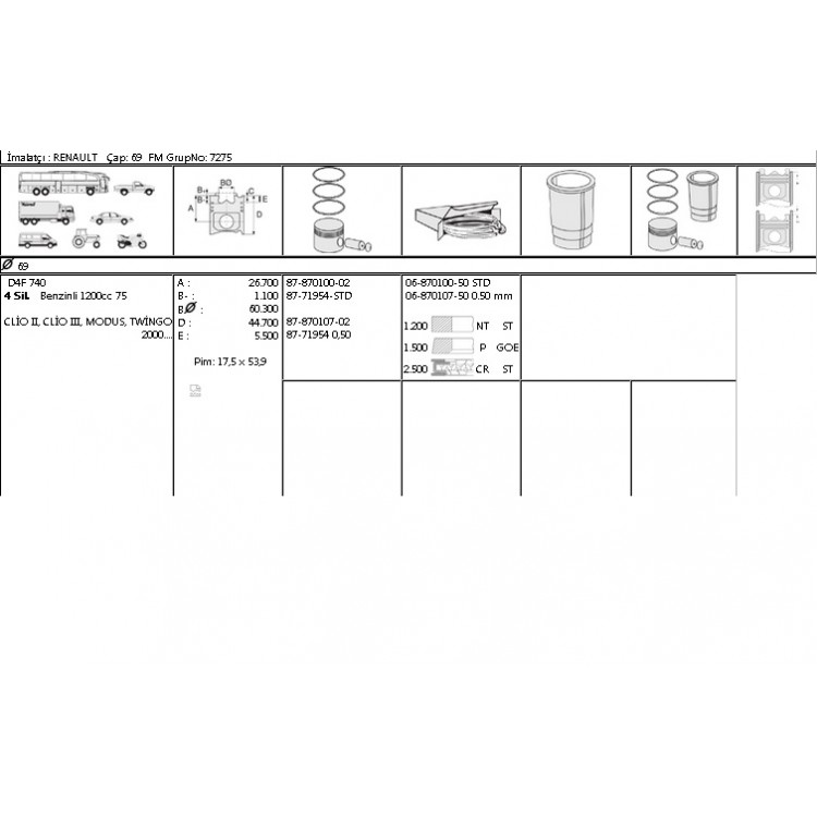 ISS 68701005G | MOTOR SEGMANI 68701005 STD 69,00MM TWINGO 1.2-16V D4F MODUS CLIO