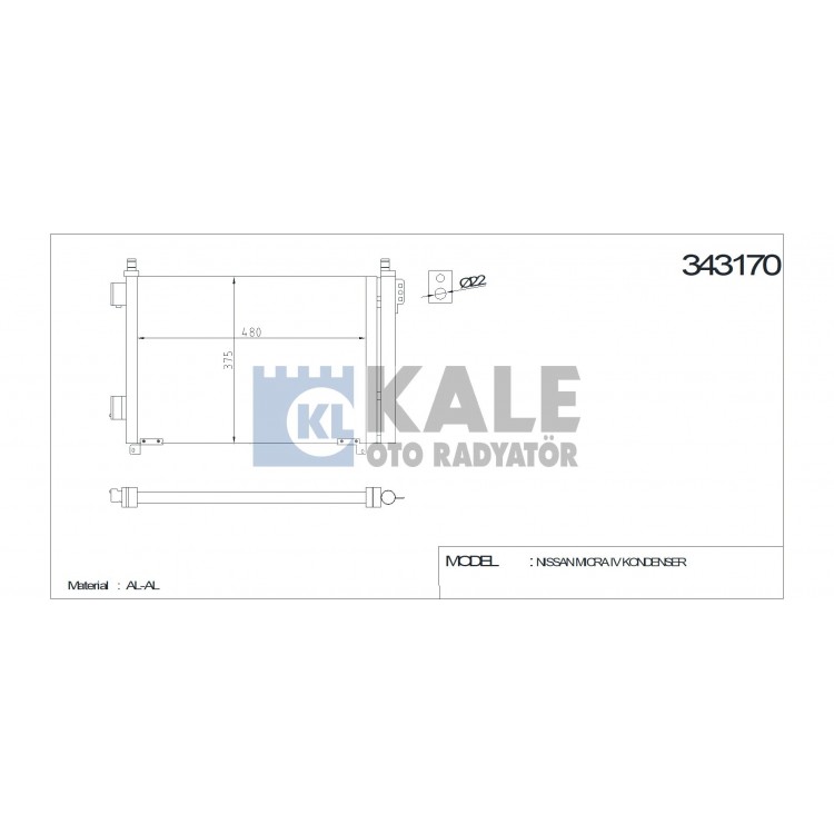 KALE 343170 | KLİMA RADYATÖRÜ 343170 MICRA IV 1.2 10-> (KURUTUCU İLE)
