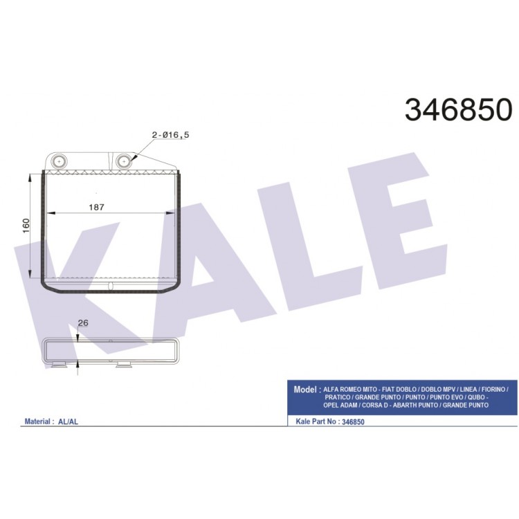 KALE 346850 | KALORİFER RADYATÖRÜ 346850 DOBLO-III LINEA FIORINO PUNTO CORSA-D