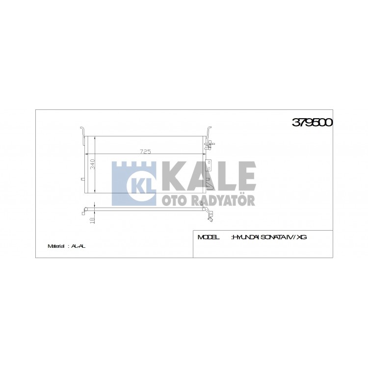 KALE 379500 | KLİMA RADYATÖRÜ 379500 SONATA IV XG 2.0I 2.4I 2.5I 2.7I (02 04) (703x350x18) KUR