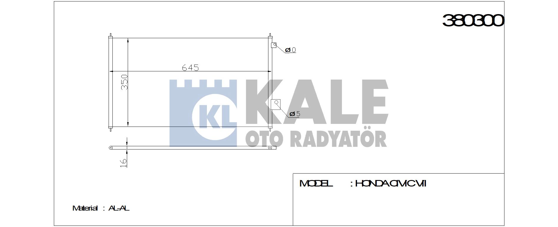 KALE 382545 | KLIMA RADYATORU HONDA CIVIC X (FC) 1.6I 16- [560X431X12]