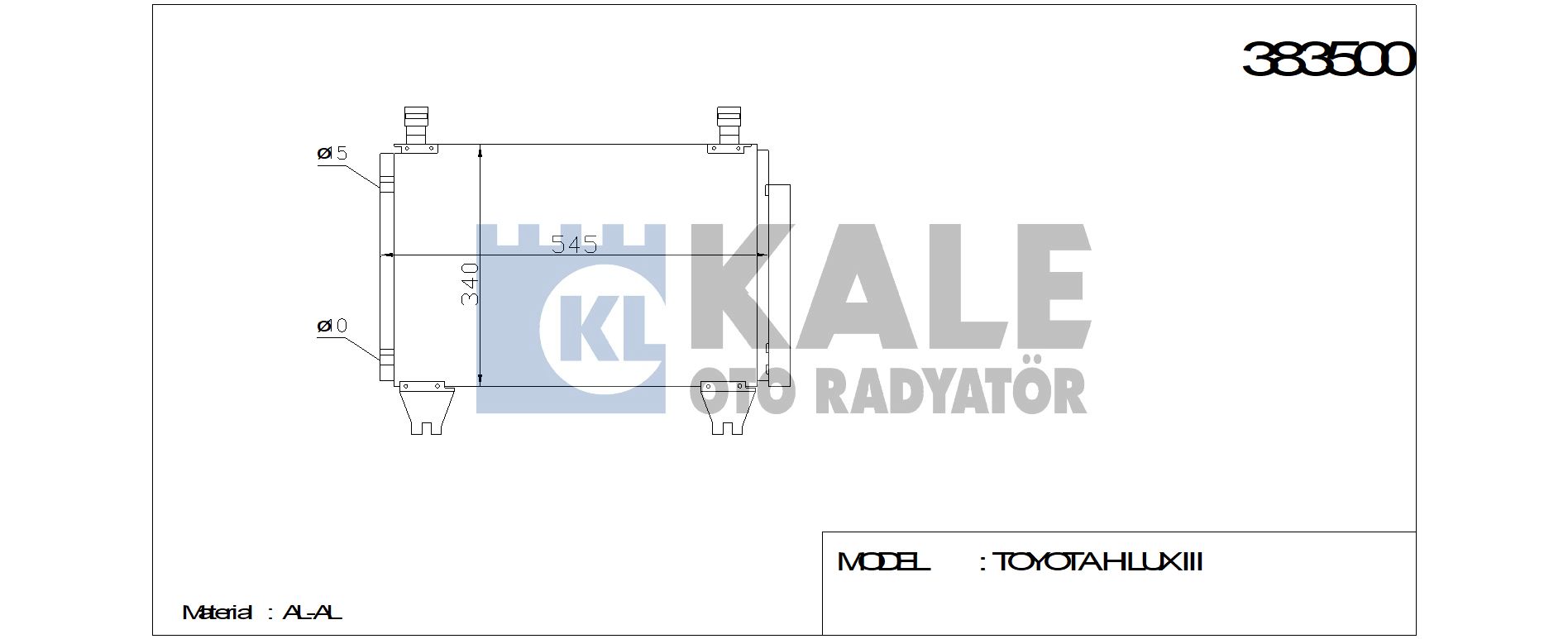 KALE 383500 | KLIMA RADYATORU TOYOTA HILUX III (274*439*16) AL/AL
