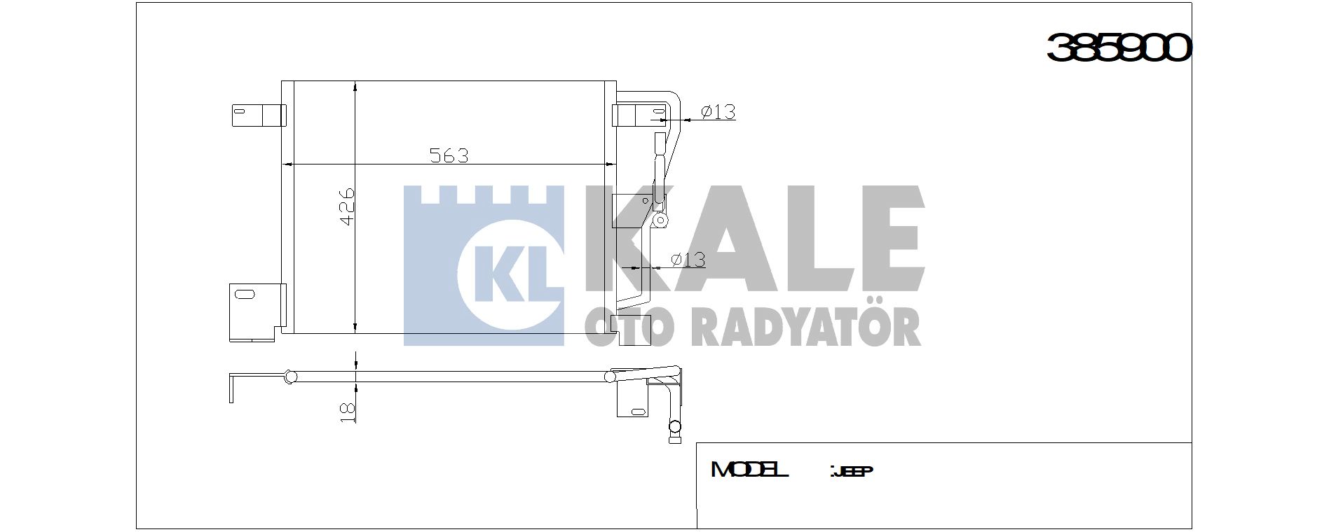 KALE 385900 | KLİMA RADYATÖRÜ 385900 JEEP (540x428x16) (KURUTUCU İLE)