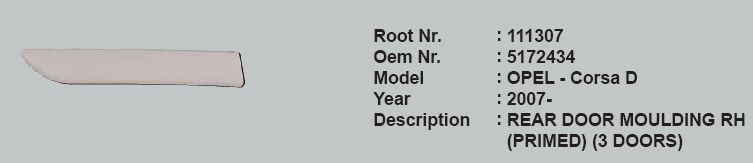 ROOT 111307 | KAPI ÇITASI ARKA SAĞ 5172434 111307 CORSA-D 07->3 KAPI ASTARLI