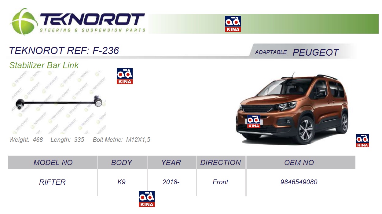 TEKNOROT F-236 | Z ROT ÖN F236 COMBO E 18> PARTNER-RIFTER <21 BERLINGO <21 PROACE CITY 19>