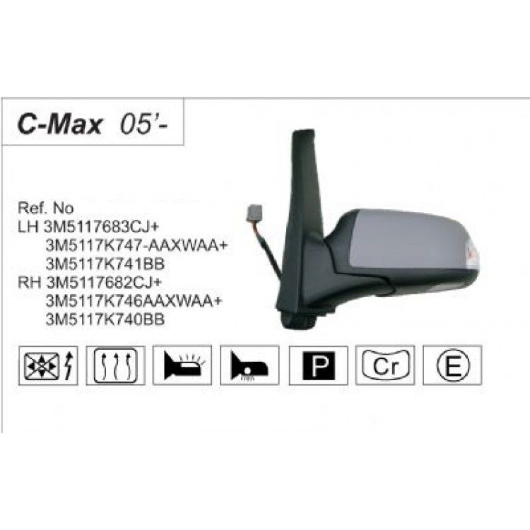 VM 302NEHPR | AYNA SAĞ VM302NEHPR FOCUS CMAX (03-) SİNYALLİ ELEKT ISIT PRIMERLİ AYDINLATMALI