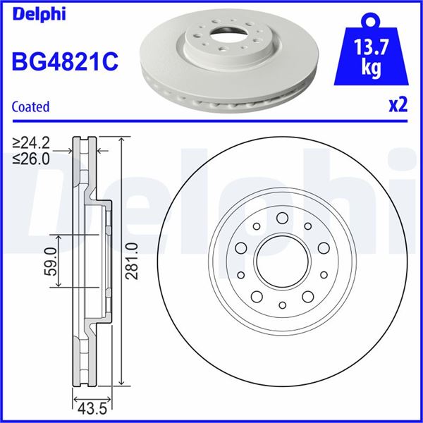 DELPHİ BG4821C | ON FREN AYNASI HAVALI EGEA 15> (281×59.02)