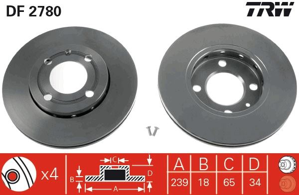 TRW DF2780 | FREN DISK ON I SEAT:  AROSA (6H) -  VOLKSWAGEN:  GOL V, LUPO (6X1, 6E1), POLO (6N1), POLO (6N2), POLO VAN BOX BODY / HATCHBACK (6N1) 1998-2004