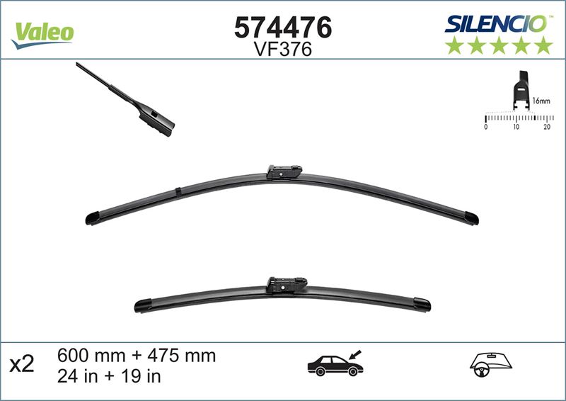 VALEO 574476 | SILECEK SUPURGE TK FLAT BLADE (X2) VM376 XTRM VOLKSWAGEN GOLF VI  JETTA IV (11>) (600+480)