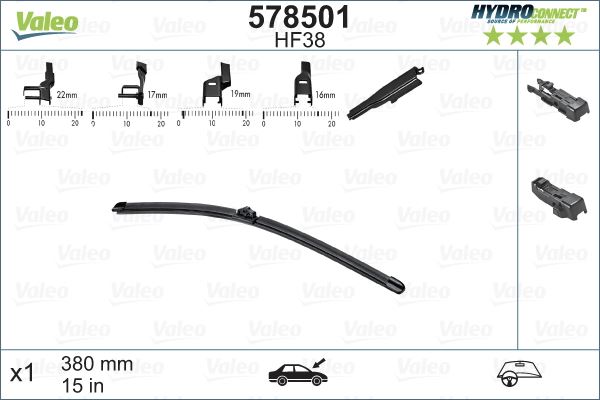 VALEO 578501 | SILECEK SUPURGESI ON MUZ TIPI 380 MM (X1) HF38 (HYDROCONNECT COKLU BAGLANTI) VALEO 578501 | SILECEK SUPURGESI ON MUZ TIPI 380 MM (X1) HF38 (HYDROCONNECT COKLU BAGLANTI)