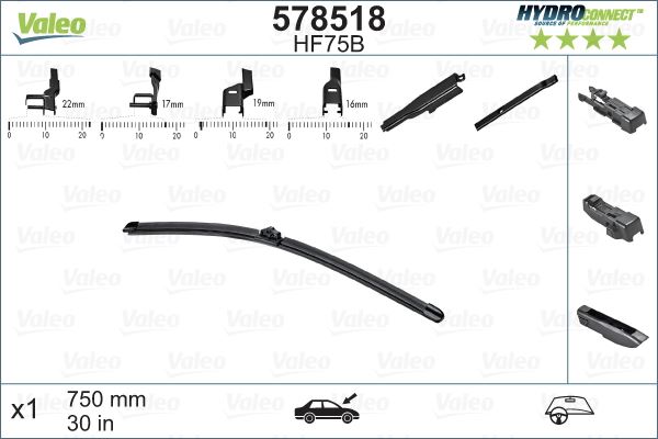 VALEO 578518 | SILECEK SUPURGESI ON MUZ TIPI 750 MM (X1) HF75B (HYDROCONNECT COKLU BAGLANTI)