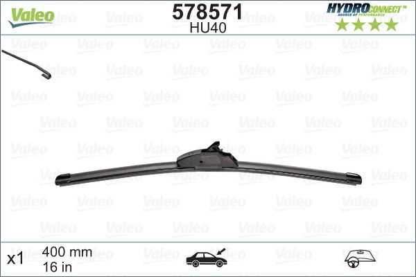 VALEO 578571 | SILECEK SUPURGESI MUZ TIPI 400 MM (X1) HU40 (HYDROCONNECT COKLU BAGLANTI)