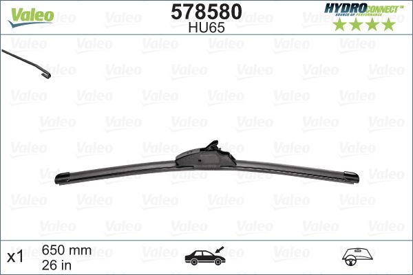 VALEO 578580 | SILECEK SUPURGESI MUZ TIPI 650 MM (X1) HU65 (HYDROCONNECT COKLU BAGLANTI)