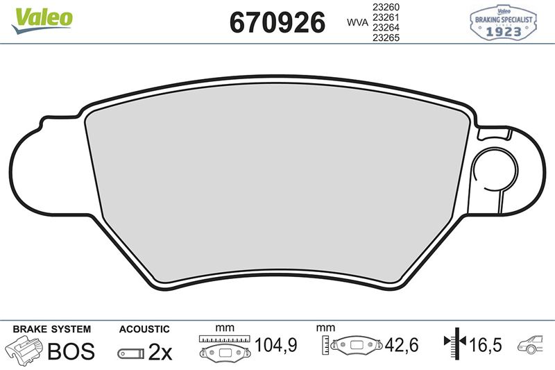 VALEO 670926 | DİSK FREN BALATASI (ARKA) CHEVROLET (GM) Astra 1.7D 08/00-08/03 CHEVROLET (GM) Corsa 1.6 08/94-07/02 CHEVROLET (GM) Corsa Pick Up 1.6 08/94-07/02 OPEL Astra 1.2/1.4/1.6/1.8/2.0/2.2/1.7D/2.0D/2.2D 02/9